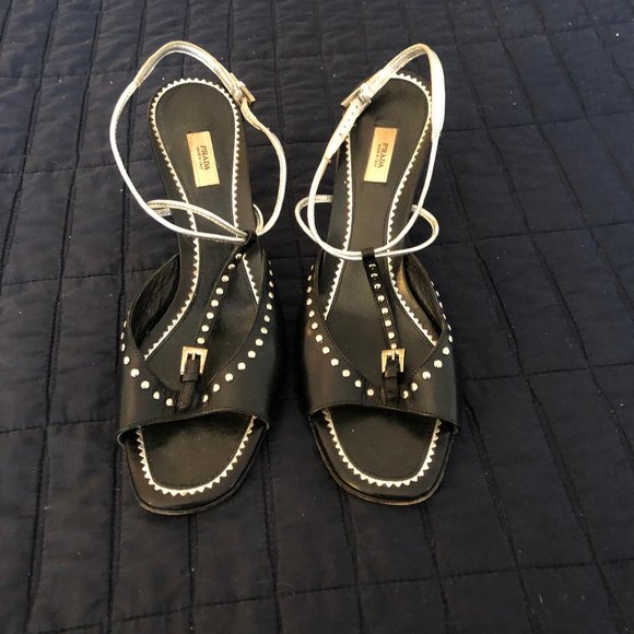 Prada Capretto Lux Studded Kitten Heel Ankle Strap